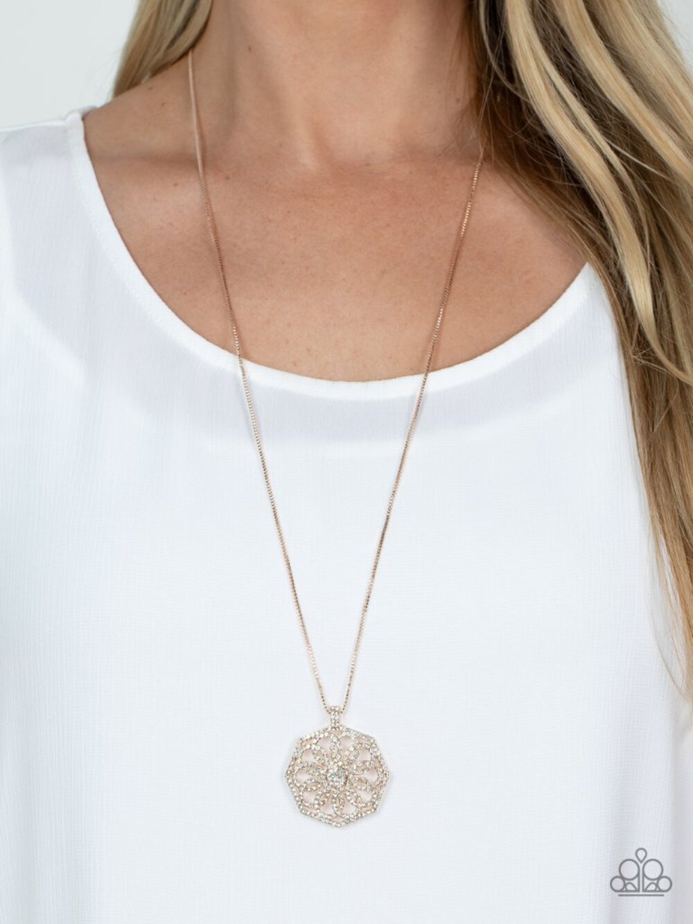 Paparazzi Floral Rose Gold Necklace and Earrings Set (NL234) - Picture 2 of 3